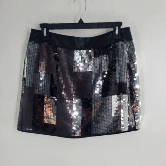 Express sequins mini skirt Size 8 black silver - Picture 1 of 5